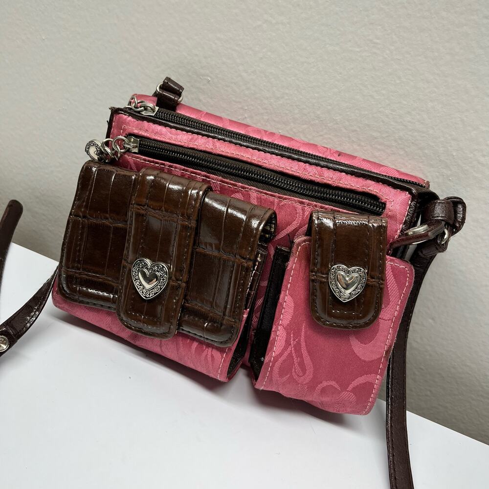 Brighton Pink & Brown Heart Crossbody Bag